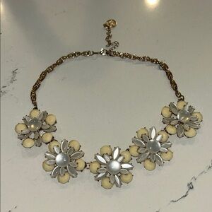 Cream and Silver Floral Necklace with Sparkling Centers
